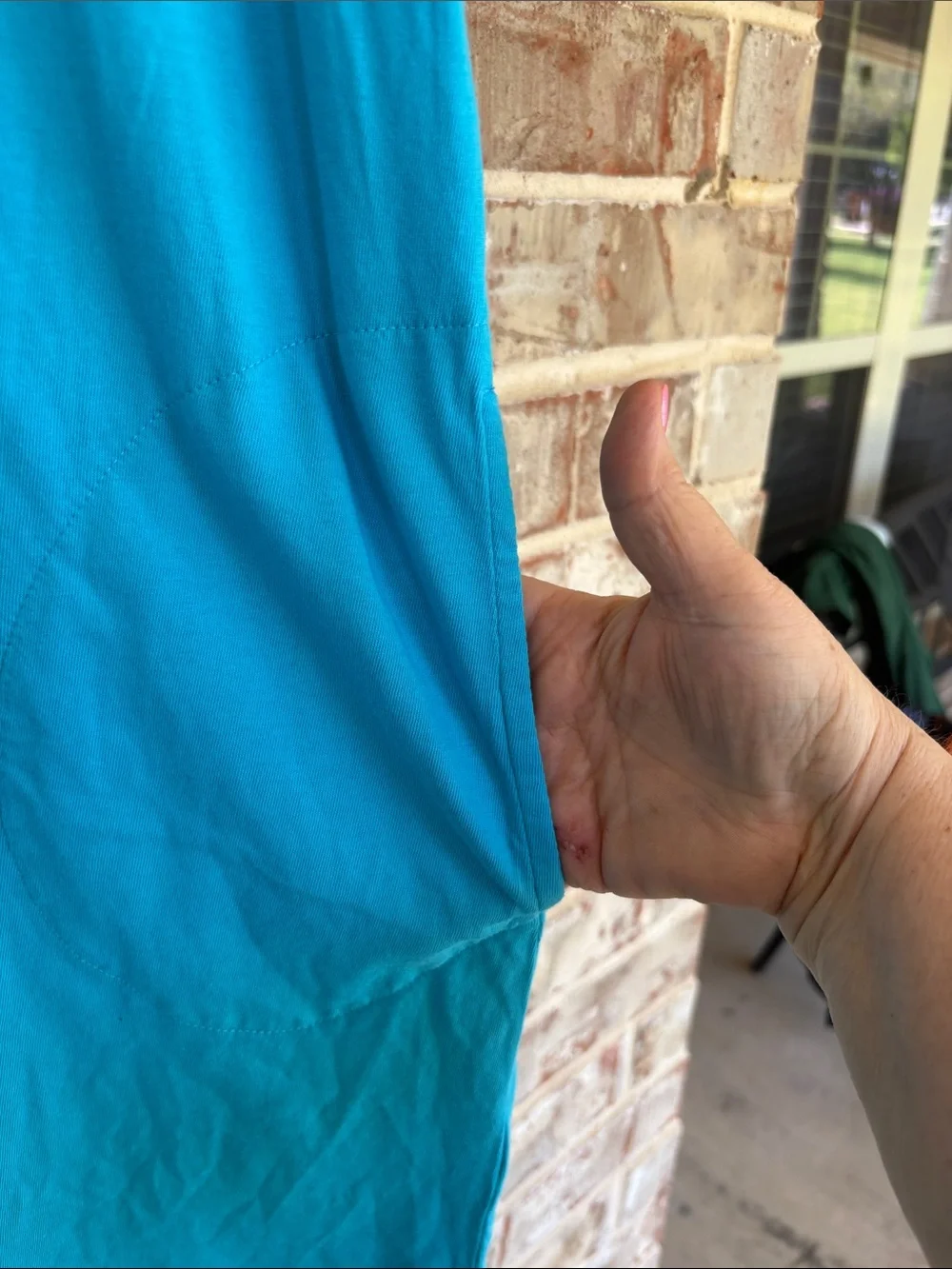 Lands' End Turquoise Sleeveless V-Neck Dress with White Embroidery